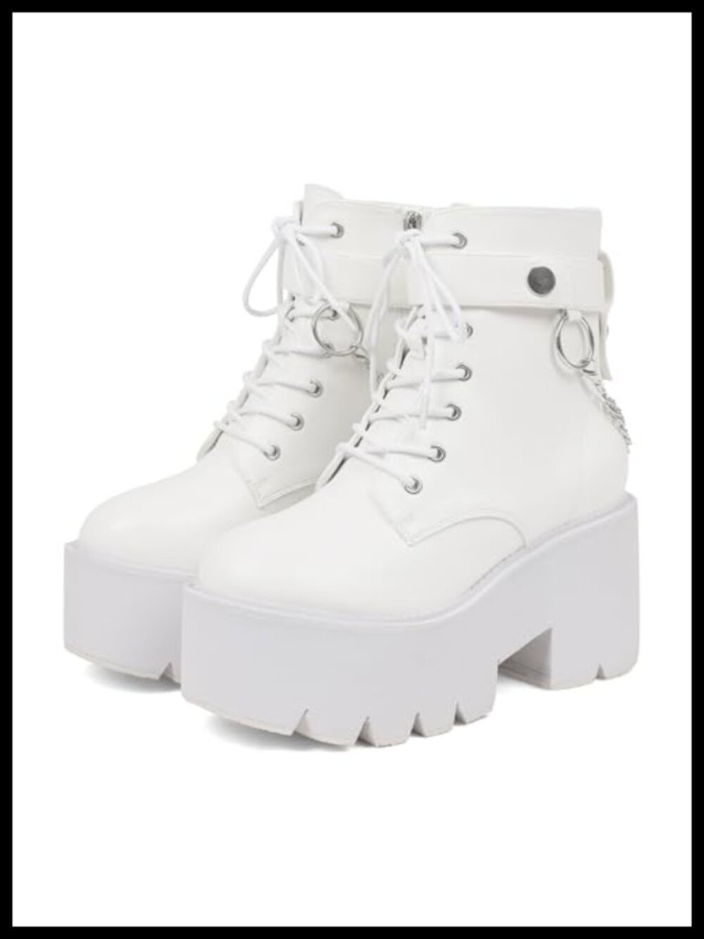 Gothic Platform Ankle Boots with Removable Chains Faux Leather Wedge Heel